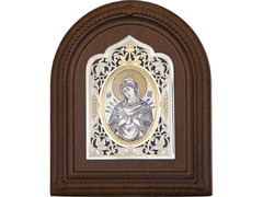 Серебряная икона «Пресвятая Богородица Семистрельная» в округлом окладе